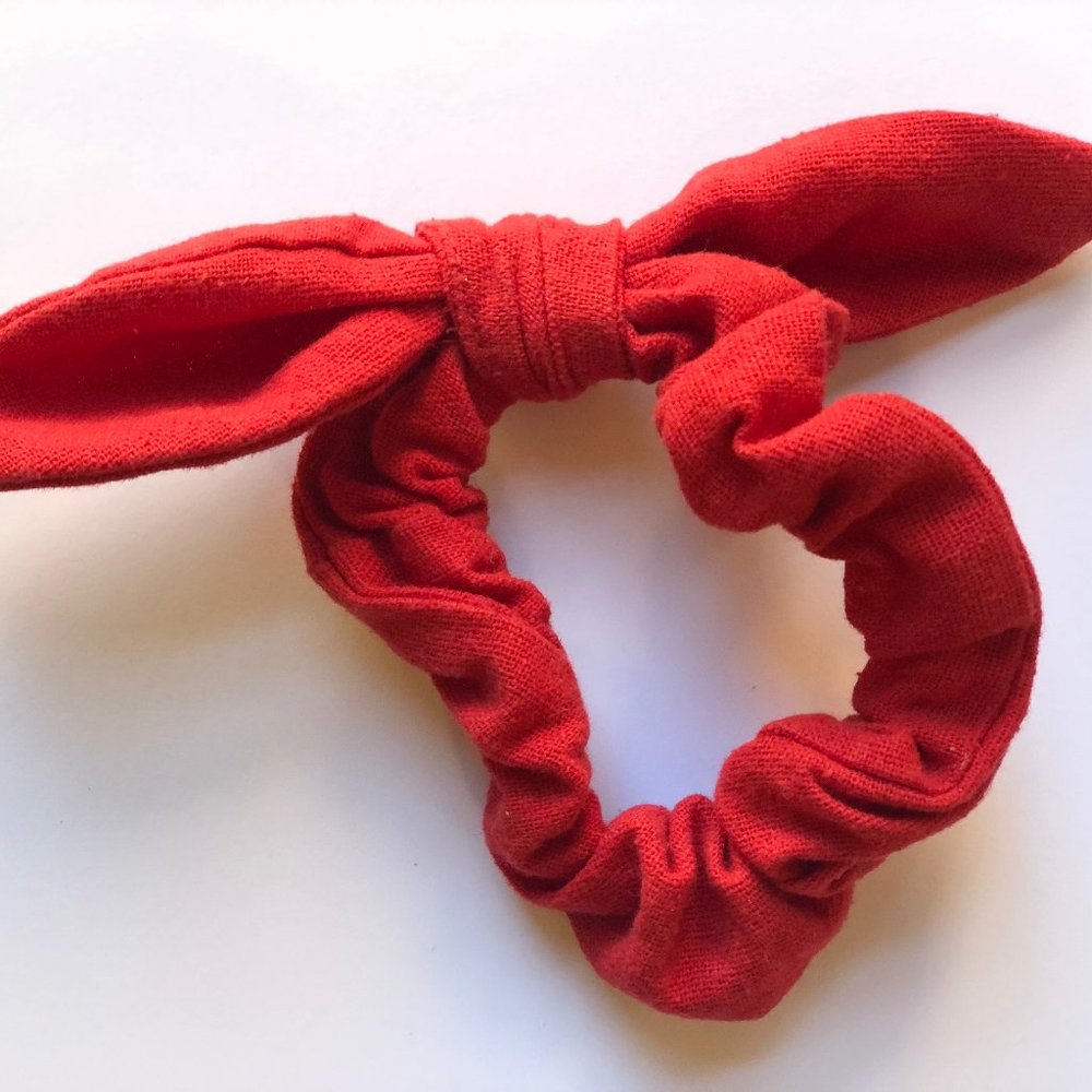 Handcrafted Red Linen Scrunchie with Bow